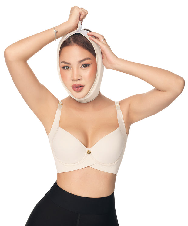 Faja facial post quirúrgica mentonera:  Chin lift & soporte cuello : Ideal para lipopapada ( Ref. C-050 )