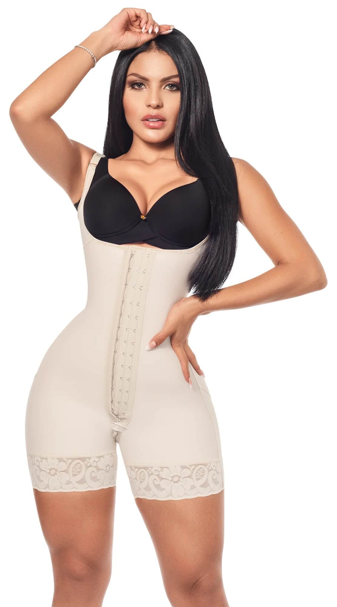 Faja moldeadora reloj de arena control abdomen - media pierna con tiras, cremalleras y broche central ( Ref. O-011 / O-211  )