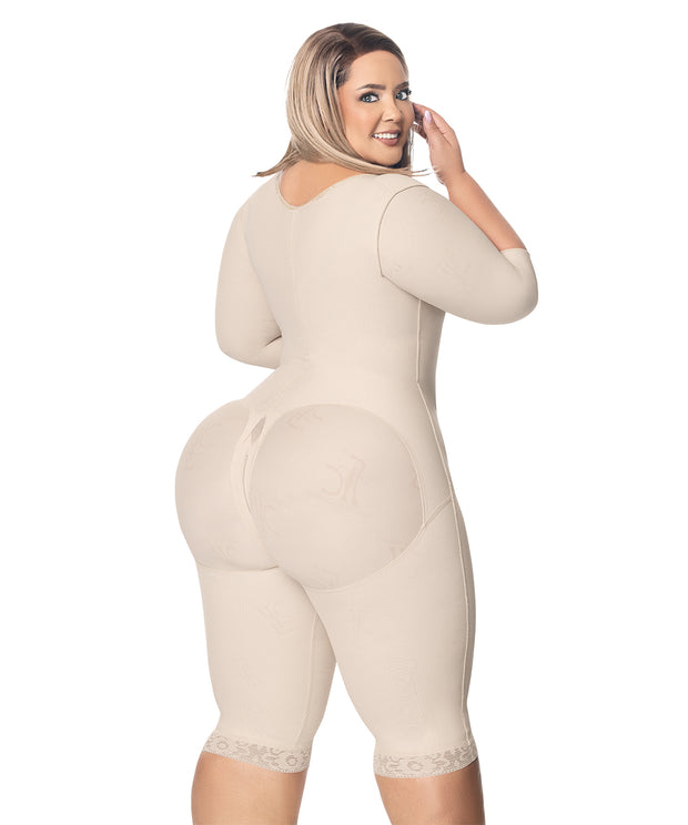 Faja completa reloj de arena - manga larga hasta la rodilla con cremallera perineal y broche central. Faja Colombiana Full Body 360 – Moldeo total y soporte completo ( Ref. O-025 / O-225 )