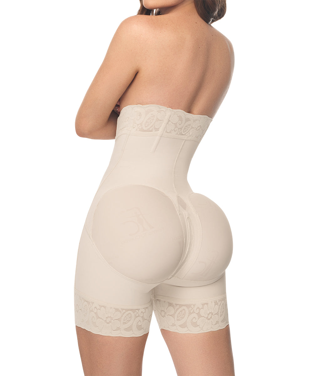 Faja moldeadora reloj de arena strapless - media pierna con cremallera perineal y broche central  ( Ref. O-051 )