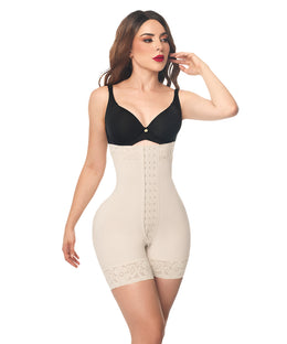 Faja moldeadora reloj de arena strapless - media pierna con cremallera perineal y broche central  ( Ref. O-051 )