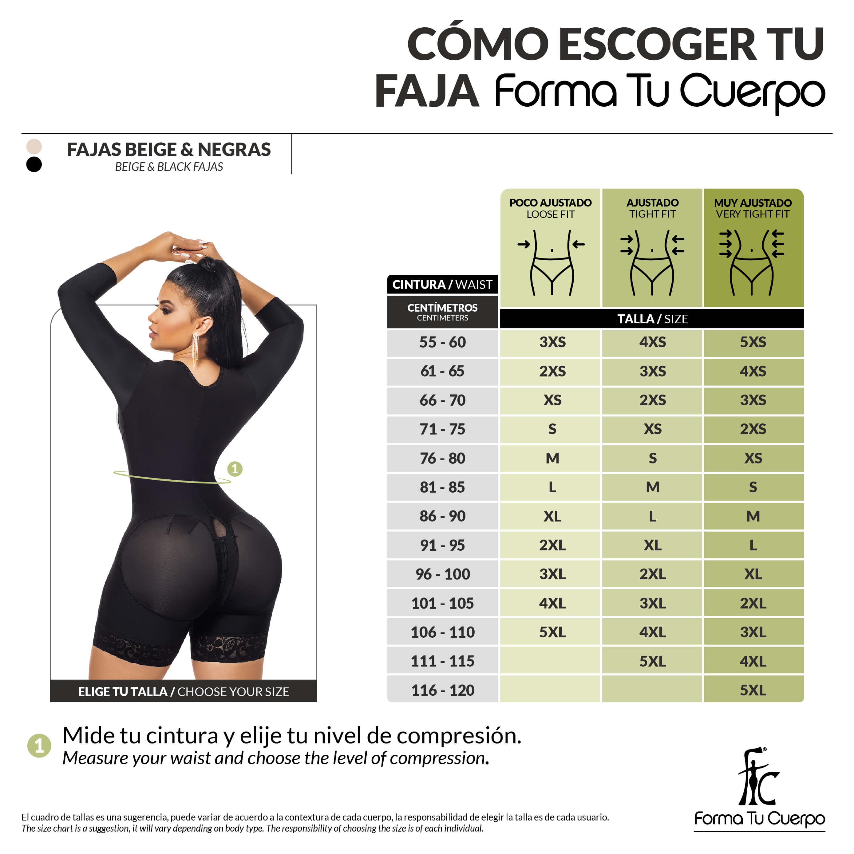 Faja control de abdomen reloj de arena, media pierna con manga larga, cremallera perineal y broche central ( O-015/O-215 )